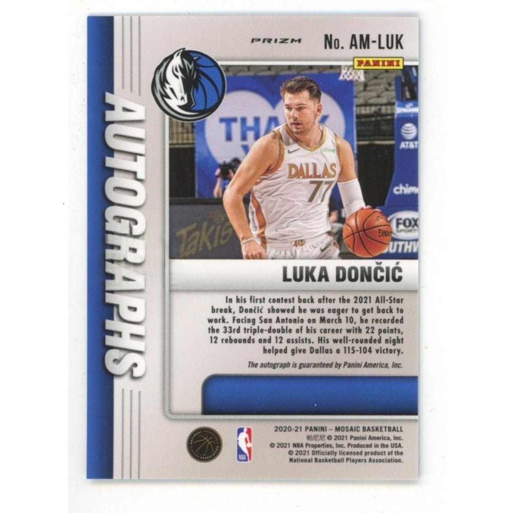 Luka Doncic 2020-21 Panini Mosaic Autographed Card