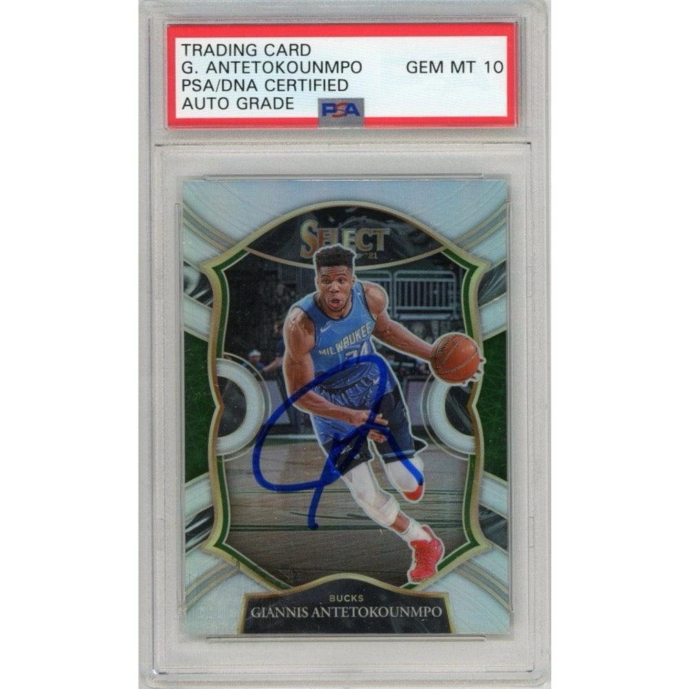 Giannis Antetokounmpo 2020-21 Panini Select Autographed Card PSA 10