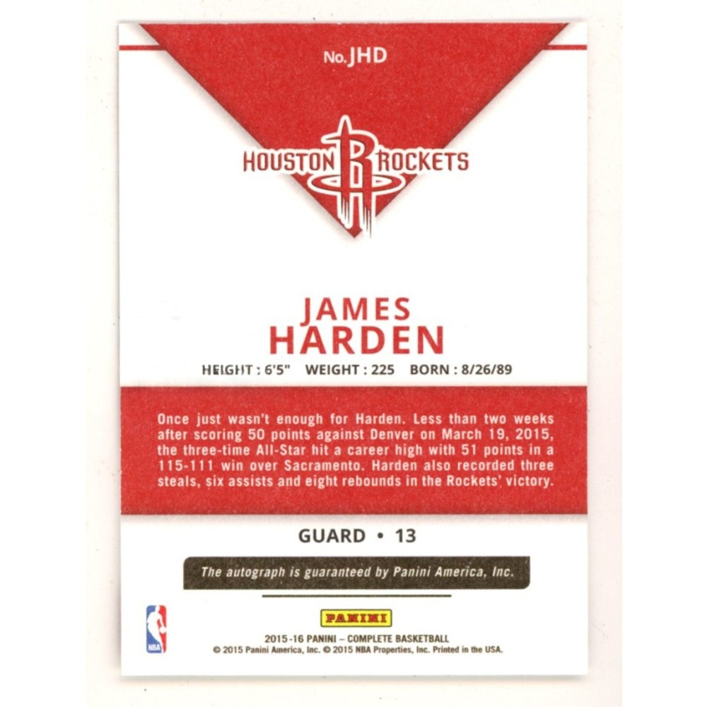 James Harden 2015-16 Panini Complete Autographed Card
